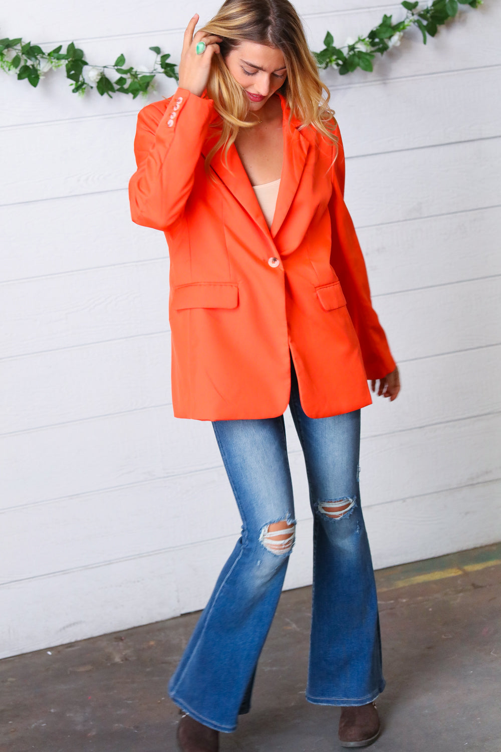 Coral Notched Lapel Lined Blazer