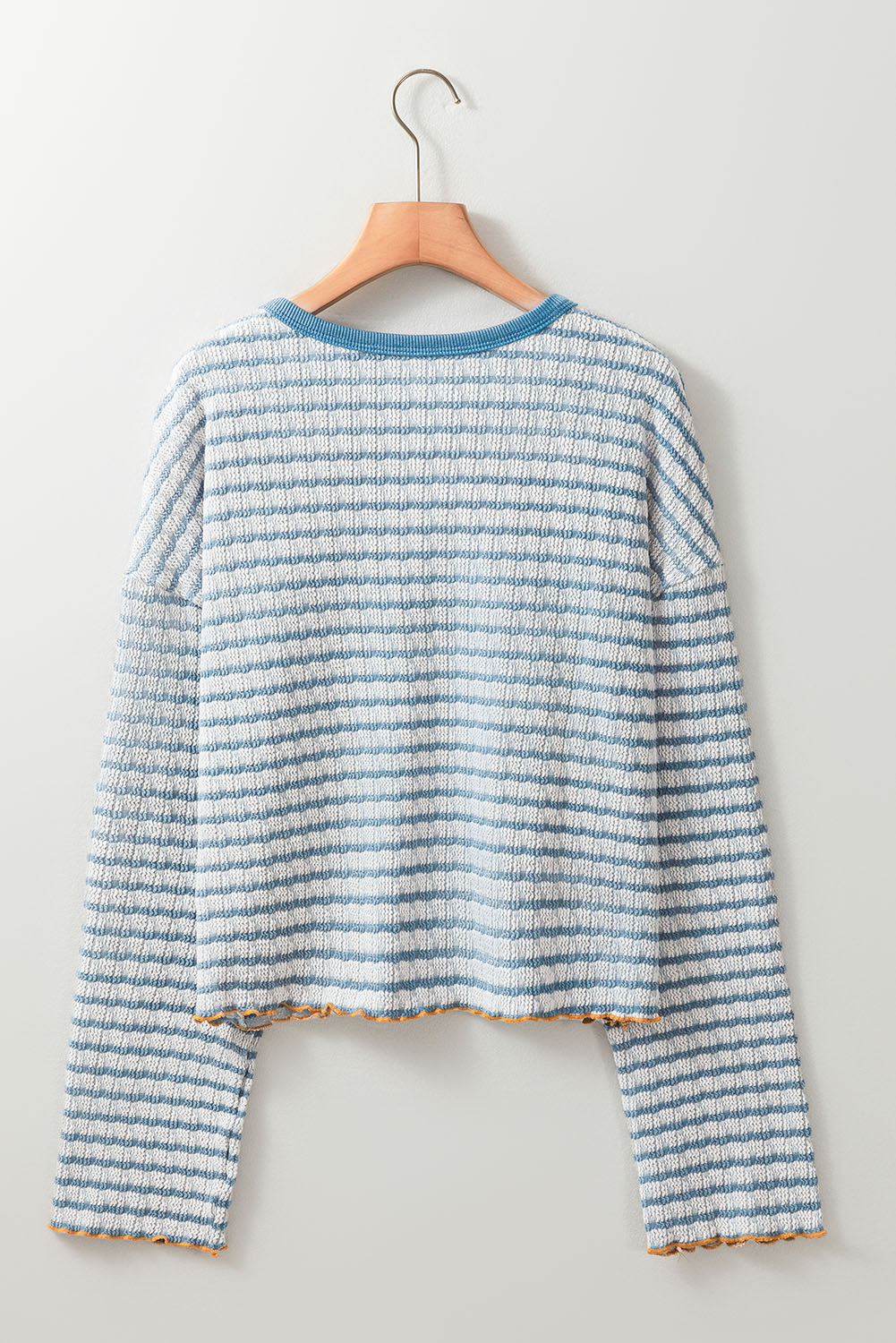 Sky Blue Stripe Textured Trim Henley Top