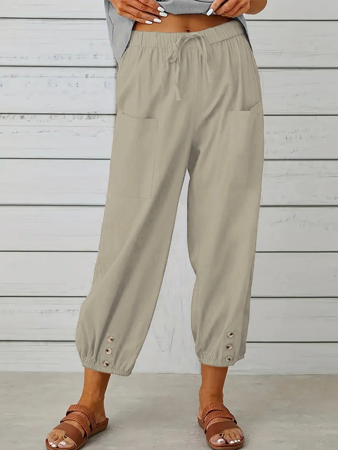 The Bella Cropped Pants with Button Detail