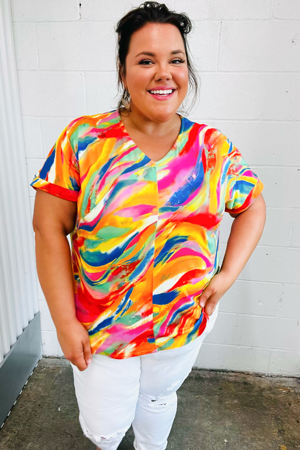 Watercolor Paint Strokes V Neck Top