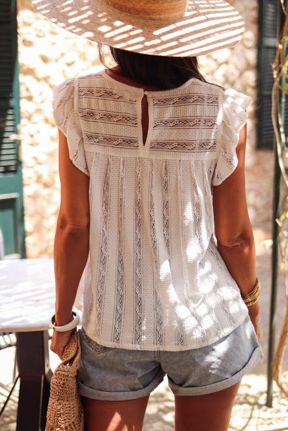 White Ruffled Lace Flowy  Top