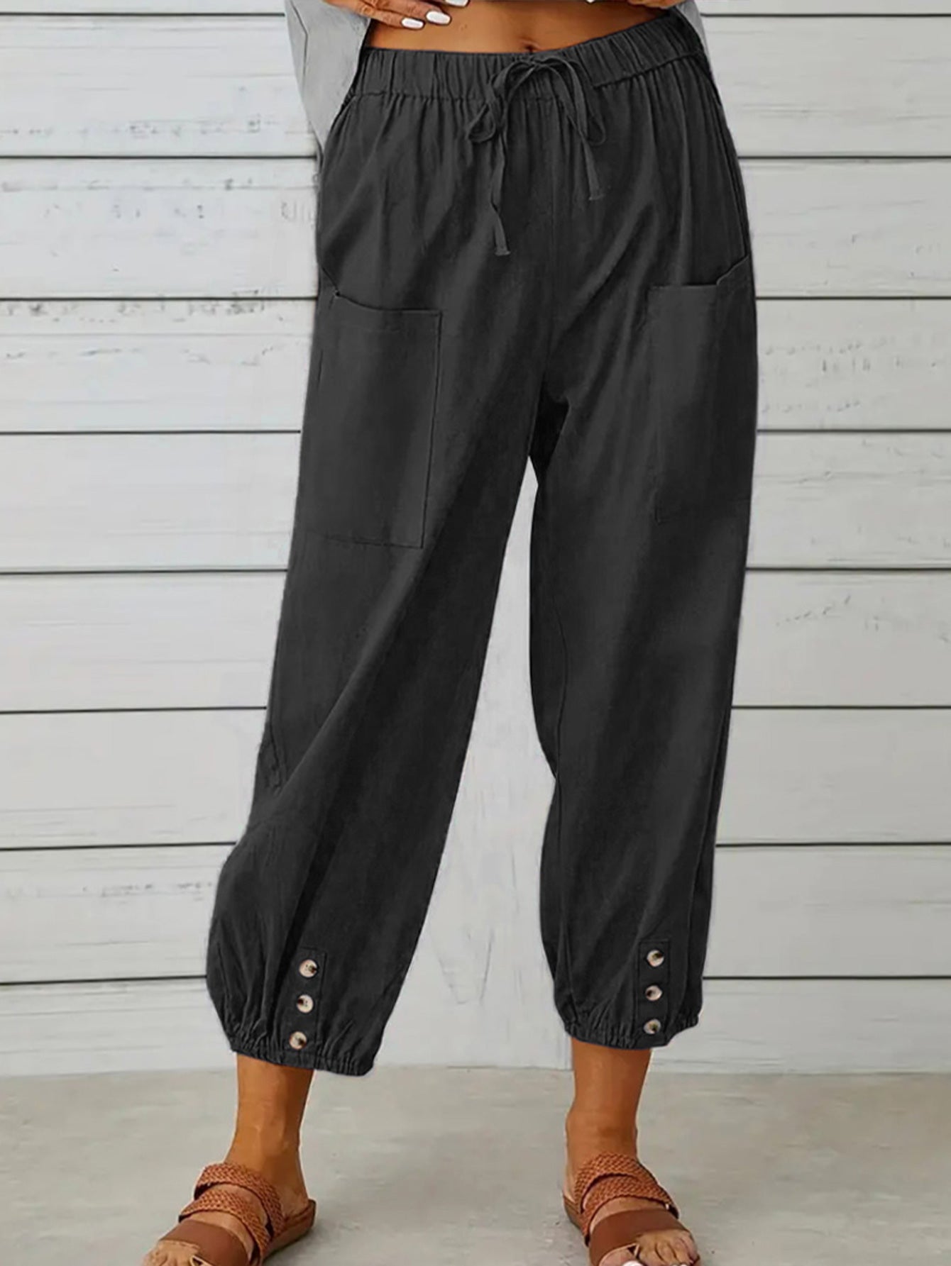 The Bella Cropped Pants with Button Detail