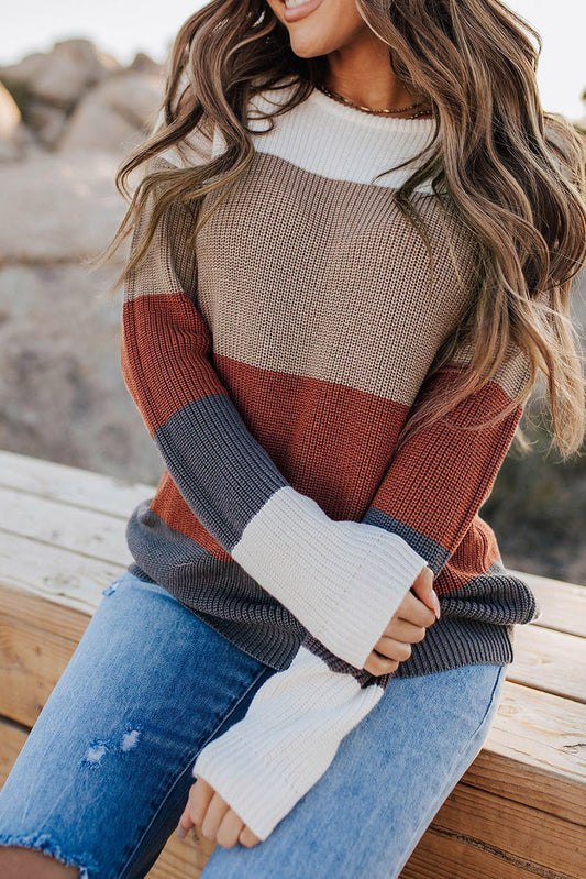 Color Block Knitted  Pullover Sweater