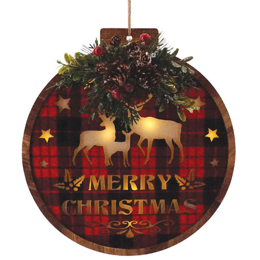 Round Plaid Ornament with Led Lights