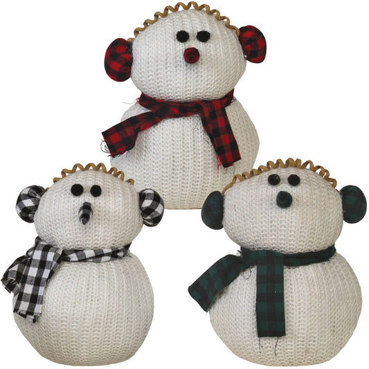 Plush Knit Snowmen with Earmuffs
