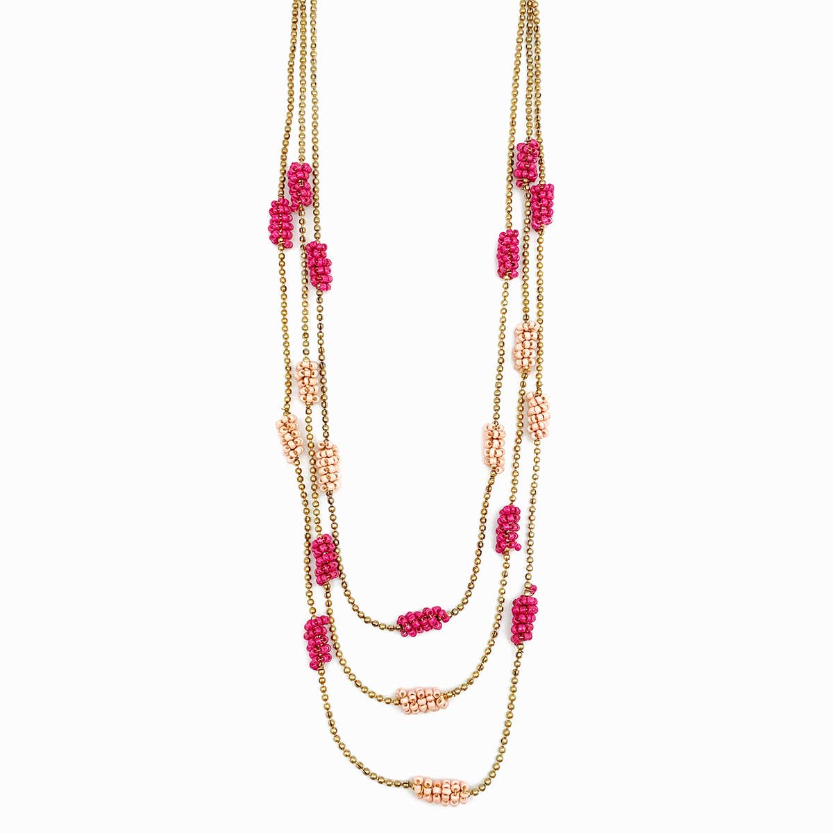 Sachi Cerise Collection Necklace - Three Layer Beaded Tubes