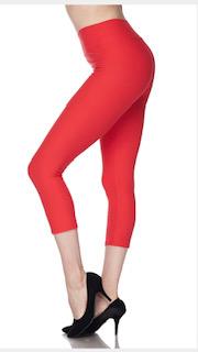 Red Solid Capri Leggings Yoga Waistband
